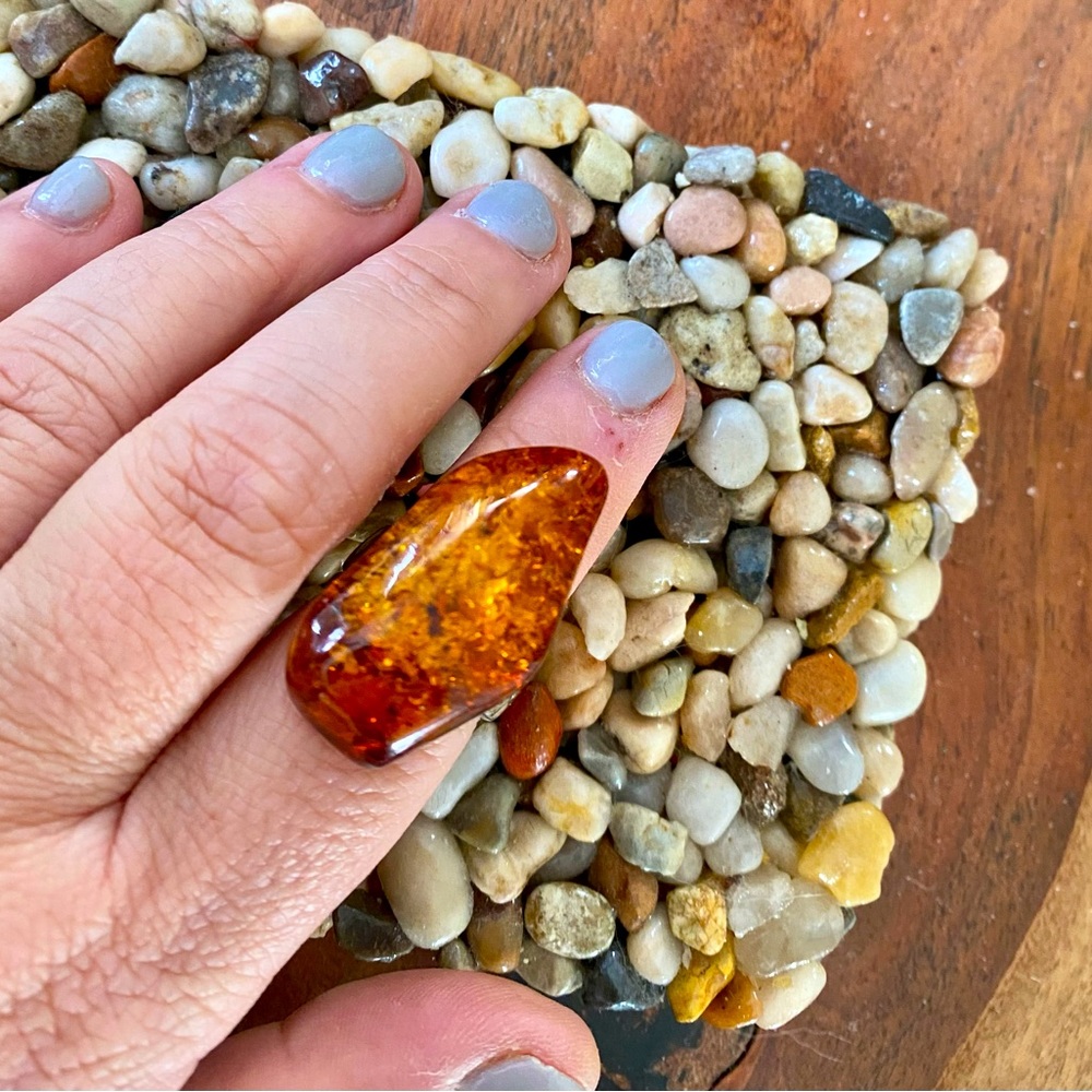 Sterling Silver Genuine Amber Ring - Sz 8